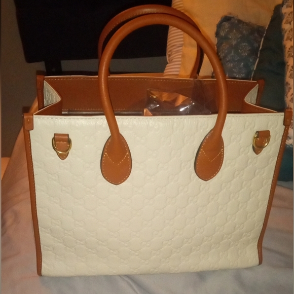 New Gucci FLORENCE Cream and Brown Tote Bag LEATHER - Picture 5 of 15